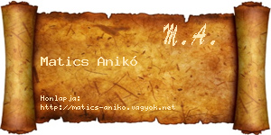 Matics Anikó névjegykártya
